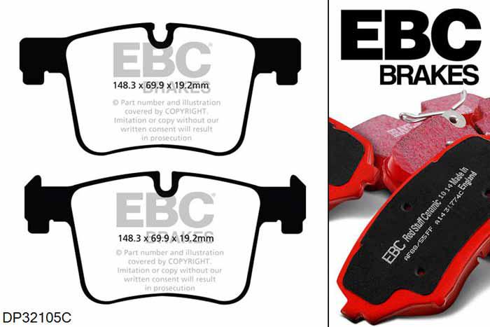 DP32105C, BMW 3 Series (F31), 325 d (2.0 TD) 2013-, EBC Redstuff remblokken set vooras, Voor modellen met ATE remklauwen aan de vooras, Voor modellen met een remschijf diameter 330mm