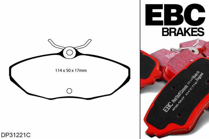 DP31221C, Jaguar S-Type, 3.0 210 PK 1999-2002, EBC Redstuff remblokken set achteras, Voor modellen met Girling/TRW remklauwen aan de achteras, Voor modellen met remschijf diameter van 288mm aan de achteras