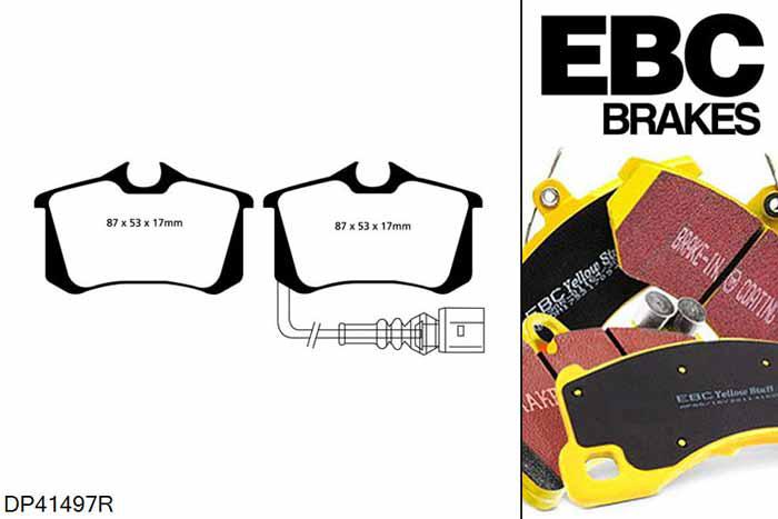 DP41497R, Audi A3 (8P), 1.9 TDI 105 PK A3 (8P), EBC Yellowstuff remblokken set achteras Voor modellen met TRW remklauwen aan de achteras, Voor modellen met remschijf diameter van 255mm aan de achteras