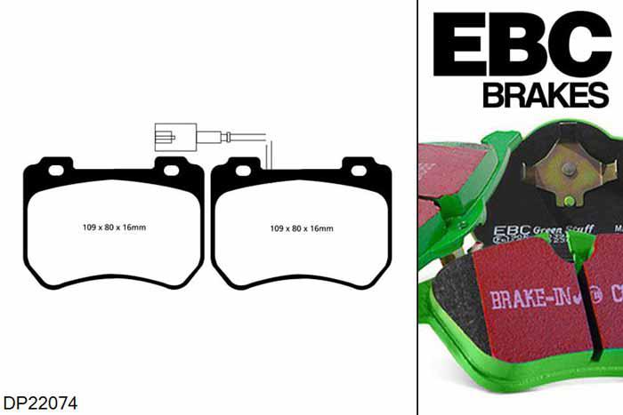 DP22074, Alfa Romeo 159, 2.2 185 PK 2008-2011, EBC Greenstuff remblokken set vooras, Voor modellen met Brembo remklauwen aan de vooras, Voor modellen met een remschijf diameter 305mm