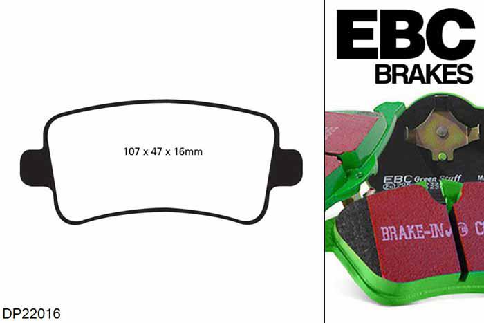 DP22016, Opel Insignia, 2.0 Twin TD 190 PK 2009-2012, EBC Greenstuff remblokken set achteras, Voor modellen met TRW remklauwen aan de achteras, Voor modellen met remschijf diameter van 315mm aan de achteras