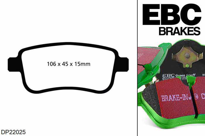 DP22025, Renault Grand Scenic, 2.0 TD 160 PK 2009-2012, EBC Greenstuff remblokken set achteras, Voor modellen met Bosch remklauwen aan de achteras, Voor modellen met remschijf diameter van 290mm aan de achteras