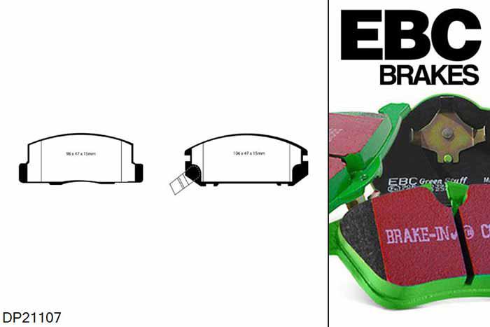 DP21107, Toyota MR2 Mk2, 2.0 (SW20) (-61690) 1990-1992, EBC Greenstuff remblokken set achteras, Voor modellen met remschijf diameter van 263mm aan de achteras