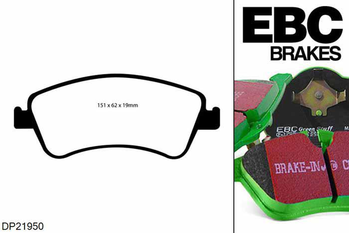 DP21950, Toyota Avensis, 1.8 2009-, EBC Greenstuff remblokken set vooras, Voor modellen met Bosch remklauwen aan de vooras, Voor modellen met een remschijf diameter 295mm