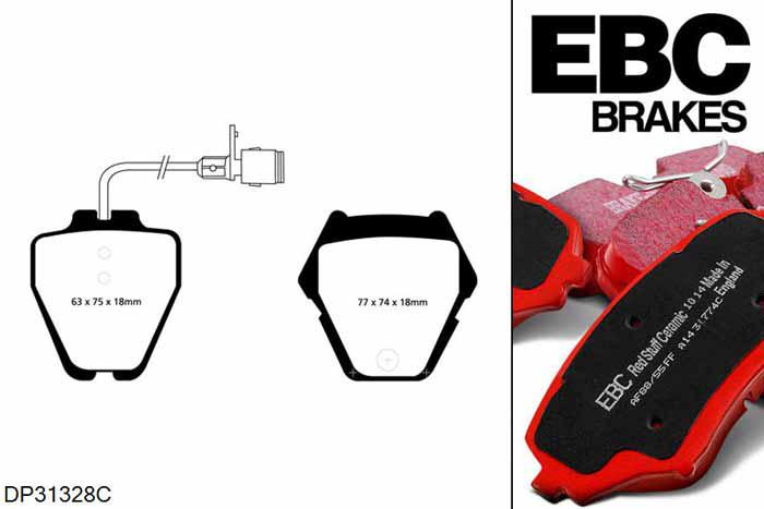 DP31328C, Audi A8 quattro (D2/4D), 6.0 W12 420 PK 2001-2002, EBC Redstuff remblokken set vooras, Voor modellen met Girling/TRW remklauwen aan de vooras, Voor modellen met een remschijf diameter 323mm