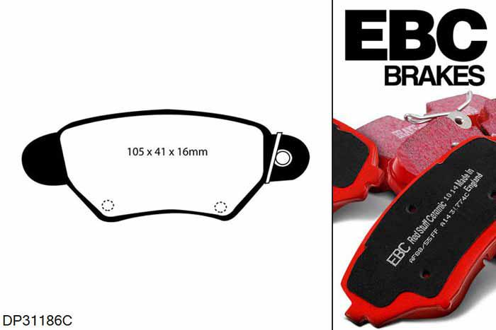 DP31186C, Opel Astra Cabriolet, 1.6 2001-2002, EBC Redstuff remblokken set achteras, Voor modellen met Bosch remklauwen aan de achteras, Voor modellen met remschijf diameter van 240mm aan de achteras