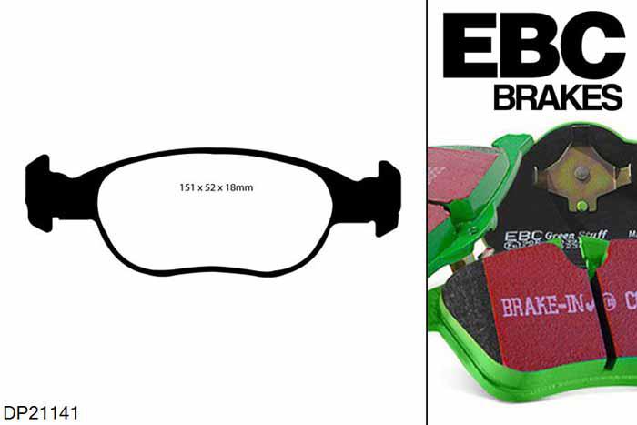 DP21141, Fiat Punto, 1.2 16v 2003-2006, EBC Greenstuff remblokken set vooras, Voor modellen met ATE remklauwen aan de vooras, Voor modellen met een remschijf diameter 257mm