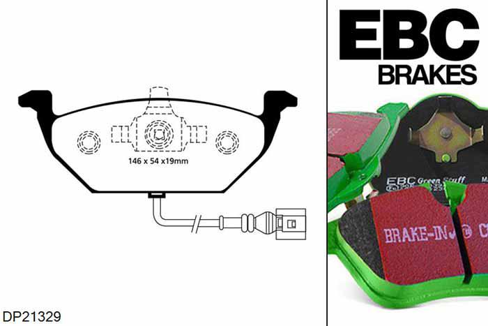 DP21329, Audi A1, 1.4 Turbo 140 PK 2012-2014, EBC Greenstuff remblokken set vooras, Voor modellen met VW remklauwen aan de vooras, Voor modellen met een remschijf diameter 256mm