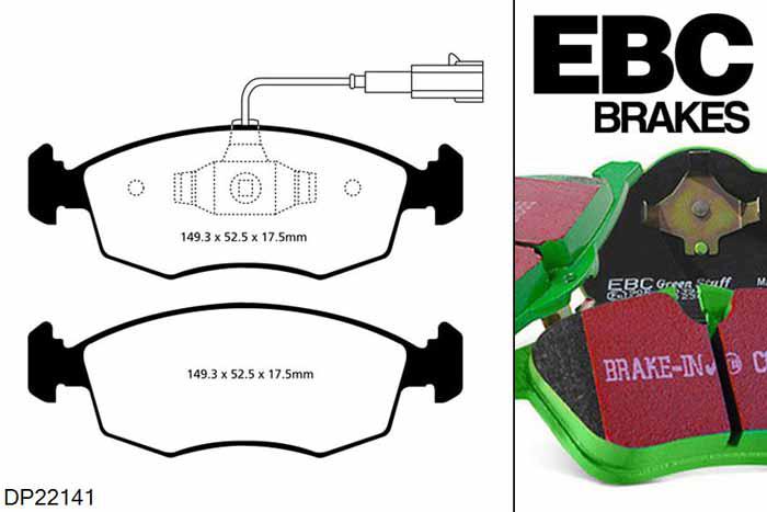 DP22141, Fiat Punto, 1.2 2012-, EBC Greenstuff remblokken set vooras, Voor modellen met ATE remklauwen aan de vooras, Voor modellen met een remschijf diameter 256mm