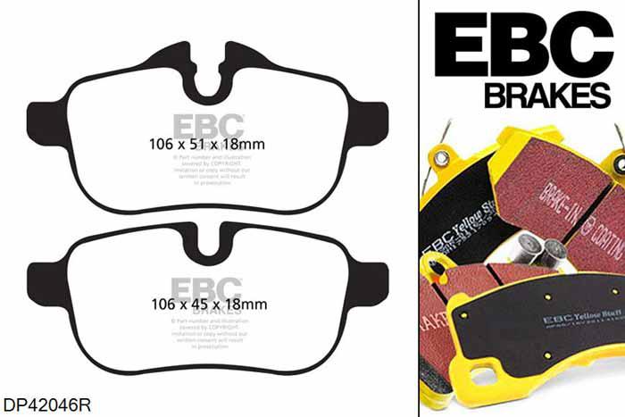 DP42046R, BMW Z4, 2.0 Turbo (E89) (20) 184 PK Z4, EBC Yellowstuff remblokken set achteras Voor modellen met TRW remklauwen aan de achteras, Voor modellen met remschijf diameter van 300mm aan de achteras