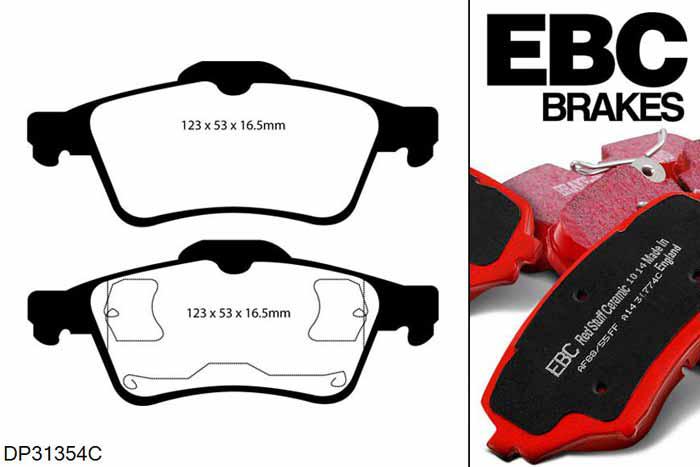 DP31354C, Opel Signum, 2.0 TD 2003-2004, EBC Redstuff remblokken set achteras, Voor modellen met ATE remklauwen aan de achteras, Voor modellen met remschijf diameter van 292mm aan de achteras