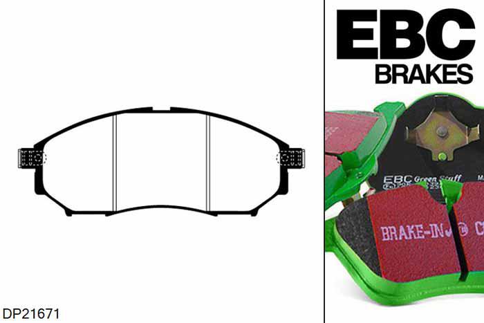 DP21671, Renault Koleos, 2.0 TD 175 PK 2008-, EBC Greenstuff remblokken set vooras, Voor modellen met Sumitomo remklauwen aan de vooras, Voor modellen met een remschijf diameter 296mm