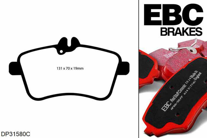 DP31580C, Mercedes B-Class (W245), B180 (2.0) 2008-2012, EBC Redstuff remblokken set vooras, Voor modellen met TRW remklauwen aan de vooras, Voor modellen met een remschijf diameter 288mm