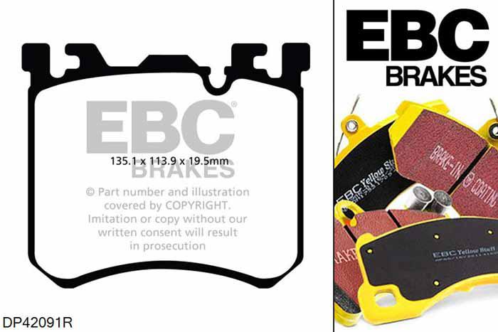 DP42091R, BMW X6 M, 4.4 Twin Turbo 555 PK 2009-2010, EBC Yellowstuff remblokken set vooras, Voor modellen met een remschijf diameter 395mm