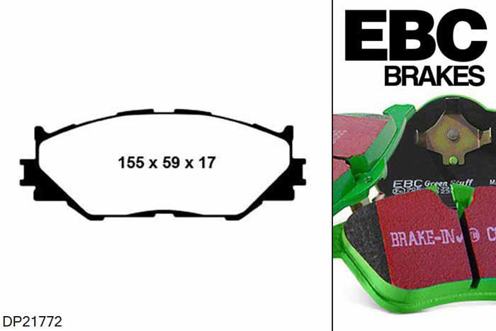 DP21772, Lexus IS250, 2.5 2005-2013, EBC Greenstuff remblokken set vooras, Voor modellen met een remschijf diameter 296mm