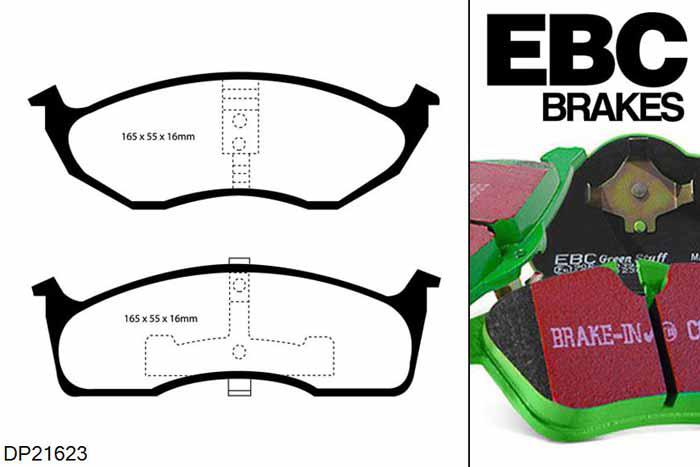 DP21623, Chrysler 300M, 3.5 252 PK 1998-2004, EBC Greenstuff remblokken set vooras, Voor modellen met een remschijf diameter 297mm