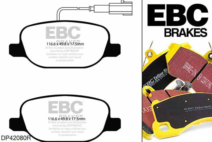 DP42080R, Lancia Delta, 1.8 Turbo Delta, EBC Yellowstuff remblokken set achteras, Voor modellen met remschijf diameter van 251mm aan de achteras