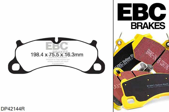 DP42144R, Porsche 911 (991/2) (Cast Iron Disc Only), 3.0 Twin Turbo Carrera S 420 PK 2015-, EBC Yellowstuff remblokken set vooras, Voor modellen met Brembo remklauwen aan de vooras, Voor modellen met een remschijf diameter 350mm