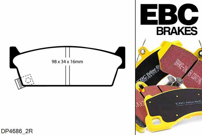 DP4686/2R, Nissan 200SX, 1.8 Turbo (S13) 200SX, EBC Yellowstuff remblokken set achteras, Voor modellen met remschijf diameter van 266mm aan de achteras