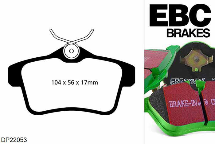 DP22053, Citroen DS5, 2.0 TD 180 PK 2014-2015, EBC Greenstuff remblokken set achteras, Voor modellen met remschijf diameter van 290mm aan de achteras