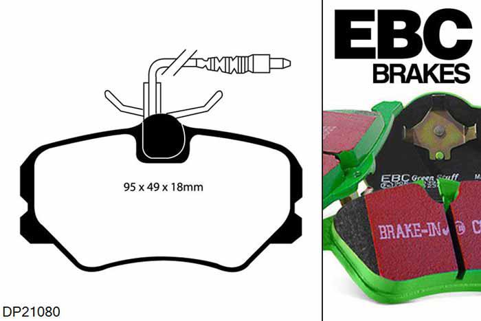 DP21080, Peugeot 306, 2.0 16v 1993-1995, EBC Greenstuff remblokken set vooras, Voor modellen met Girling/TRW remklauwen aan de vooras, Voor modellen met een remschijf diameter 266mm