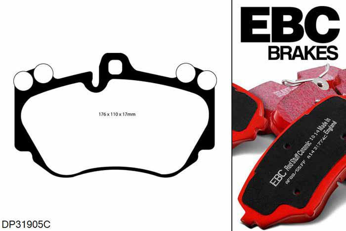 DP31905C, Audi A8 quattro (D3/4E), 6.0 W12 450 PK 2005-2009, EBC Redstuff remblokken set vooras, Voor modellen met Brembo remklauwen aan de vooras, Voor modellen met een remschijf diameter 385mm