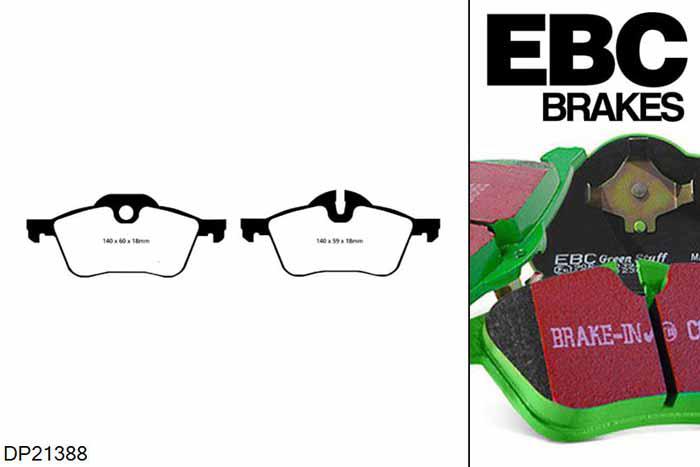 DP21388, Mini Mini Hatch (1st Gen)(R50), 1.6 2001-2003, EBC Greenstuff remblokken set vooras, Voor modellen met ATE remklauwen aan de vooras, Voor modellen met een remschijf diameter 276mm