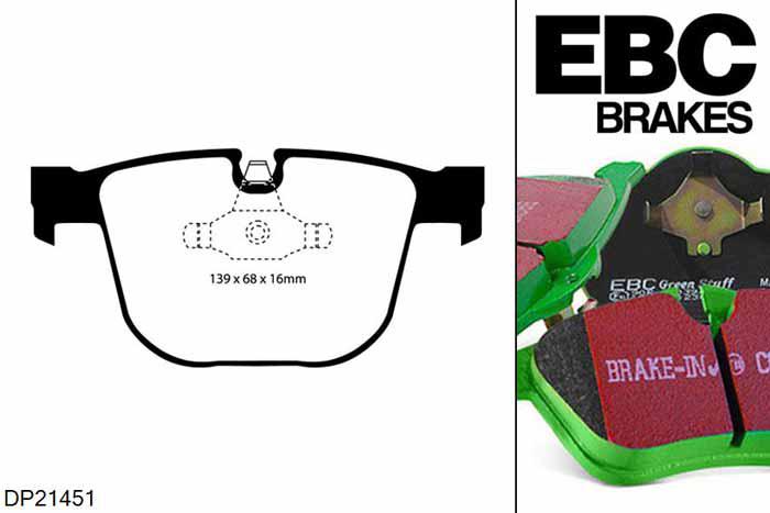 DP21451, BMW 5 Series (E61), 540 i (4.0) 2005-2010, EBC Greenstuff remblokken set achteras, Voor modellen met ATE remklauwen aan de achteras, Voor modellen met remschijf diameter van 345mm aan de achteras