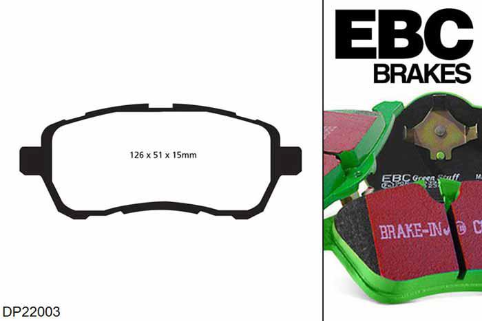 DP22003, Mazda 2, 1.3 2007-2014, EBC Greenstuff remblokken set vooras, Voor modellen met een remschijf diameter 258mm