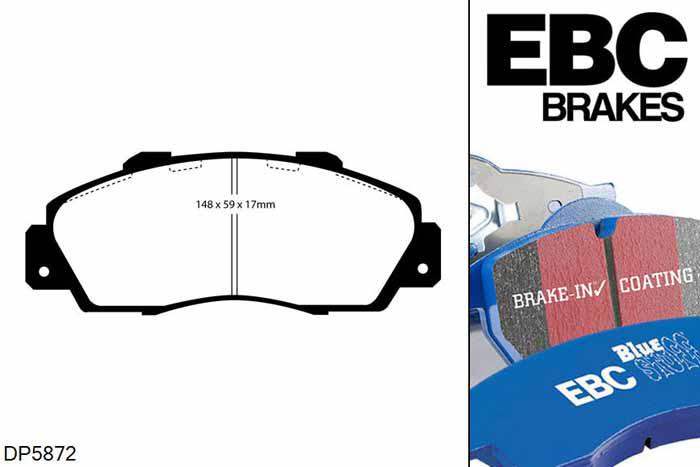 DP5872NDX, Honda HR-V, 1.6 (4WD) (GH2) 1999-2004, EBC Bluestuff remblokken set vooras, Voor modellen met Akebono remklauwen aan de vooras, Voor modellen met een remschijf diameter 282mm