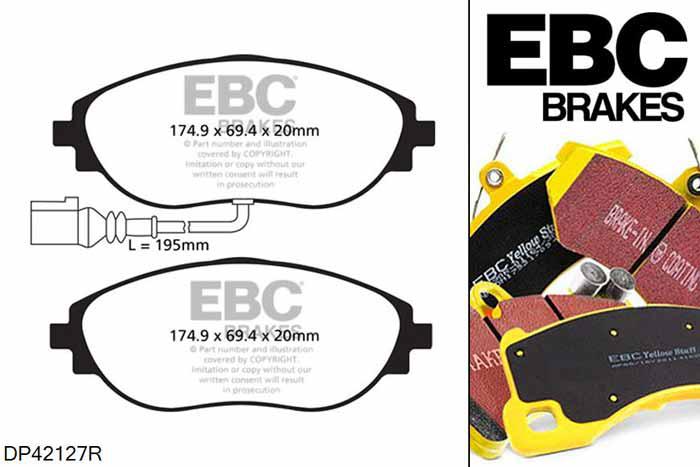 DP42127R, Audi TTS quattro (8S), 2.0 Turbo 310 PK 2014-, EBC Yellowstuff remblokken set vooras, Voor modellen met TRW remklauwen aan de vooras, Voor modellen met een remschijf diameter 340mm