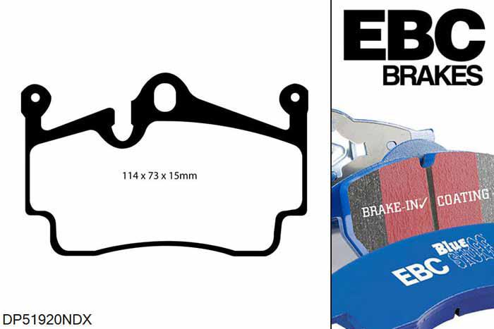 DP51920NDX, Porsche Boxster GTS (Cast Iron Discs Only), 3.4 330 PK 2014-2016, EBC Bluestuff remblokken set achteras, Voor modellen met Brembo remklauwen aan de achteras