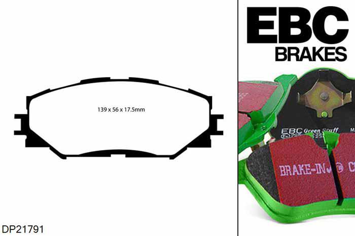 DP21791, Subaru Trezia, 1.4 TD 2012-, EBC Greenstuff remblokken set vooras, Voor modellen met Akebono remklauwen aan de vooras, Voor modellen met een remschijf diameter 275mm