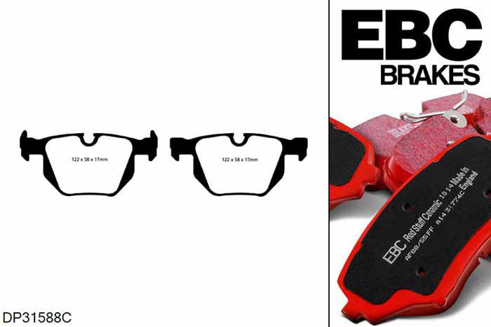DP31588C, BMW 3 Series (E90) Sedan, 325 i (2.5) Sport 2010-2012, EBC Redstuff remblokken set achteras, Voor modellen met ATE remklauwen aan de achteras, Voor modellen met remschijf diameter van 336mm aan de achteras