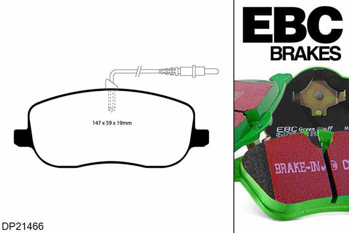 DP21466, Peugeot 807, 2.2 2003-2005, EBC Greenstuff remblokken set vooras, Voor modellen met TRW remklauwen aan de vooras, Voor modellen met een remschijf diameter 285mm