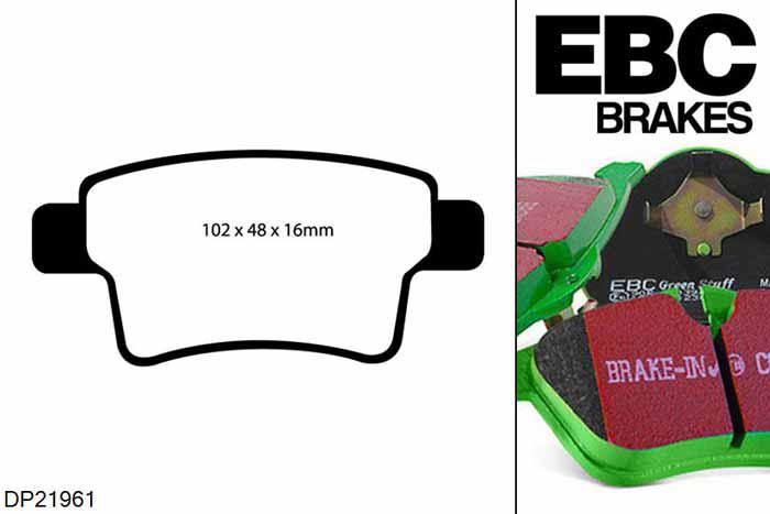 DP21961, Citroen Grand C4 Picasso, 1.8 2007-2013, EBC Greenstuff remblokken set achteras, Voor modellen met remschijf diameter van 267mm aan de achteras