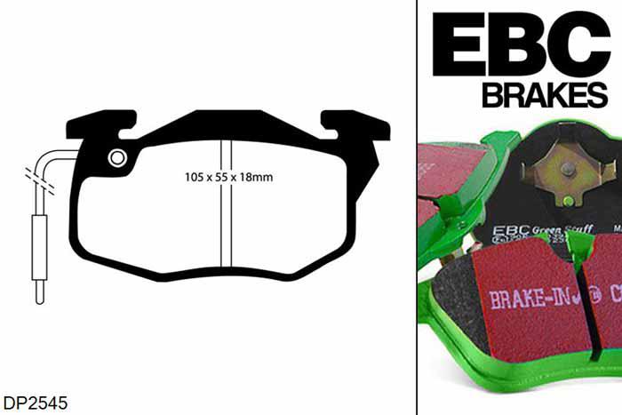 DP2545, Renault Clio Mk1, 1.8 72mm ABS ring 1990-1998, EBC Greenstuff remblokken set vooras, Voor modellen met Bendix remklauwen aan de vooras, Voor modellen met een remschijf diameter 238mm