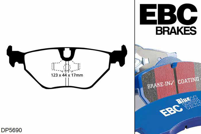 DP5690NDX, BMW 5 Series (E34), 520 i (2.0) Touring 1991-1997, EBC Bluestuff remblokken set achteras, Voor modellen met ATE remklauwen aan de achteras, Voor modellen met remschijf diameter van 300mm aan de achteras