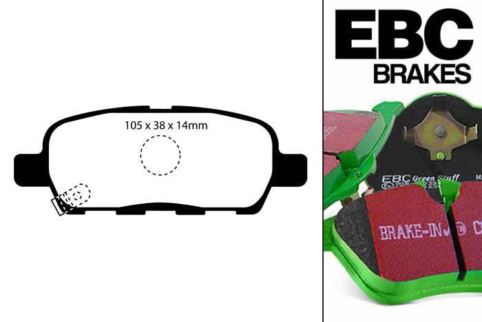 DP61955, Nissan X-Trail, 2.0 TD 2010-2013, EBC Greenstuff remblokken set achteras, Voor modellen met Akebono remklauwen aan de achteras, Voor modellen met remschijf diameter van 292mm aan de achteras