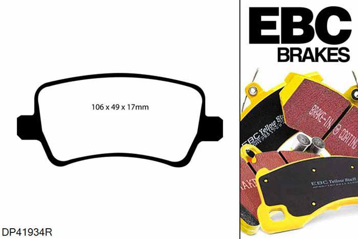 DP41934R, Ford S-Max, 2.0 TD (Elec H/B) S-Max, EBC Yellowstuff remblokken set achteras Voor modellen met TRW remklauwen aan de achteras, Voor modellen met remschijf diameter van 302mm aan de achteras