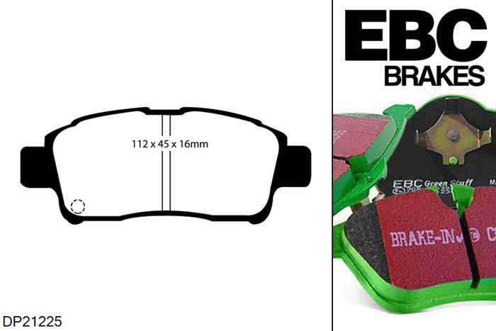 DP21225, Toyota Yaris, 1.0 (SCP10) 1999-2003, EBC Greenstuff remblokken set vooras, Voor modellen met een remschijf diameter 235mm