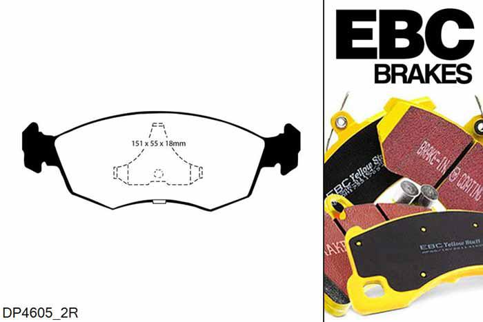 DP4605/2R, Ford Sierra, 2.0 (ABS) 1987-1993, EBC Yellowstuff remblokken set vooras, Voor modellen met ATE remklauwen aan de vooras, Voor modellen met een remschijf diameter 260mm