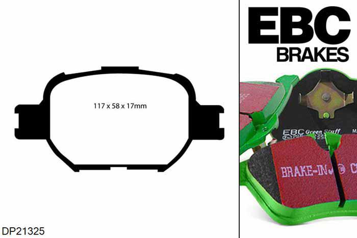 DP21325, Toyota Corolla Verso, 1.8 2002-2004, EBC Greenstuff remblokken set vooras, Voor modellen met Akebono remklauwen aan de vooras, Voor modellen met een remschijf diameter 275mm