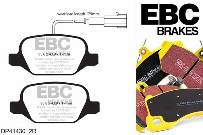 DP41430/2R, Alfa Romeo Mi.To, 1.3 TD 85 PK Mi.To, EBC Yellowstuff remblokken set achteras Voor modellen met TRW remklauwen aan de achteras, Voor modellen met remschijf diameter van 251mm aan de achteras