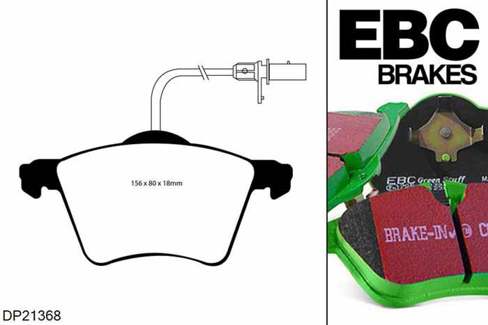 DP21368, VW Sharan, 2.0 2000-2011, EBC Greenstuff remblokken set vooras, Voor modellen met ATE remklauwen aan de vooras, Voor modellen met een remschijf diameter 300mm