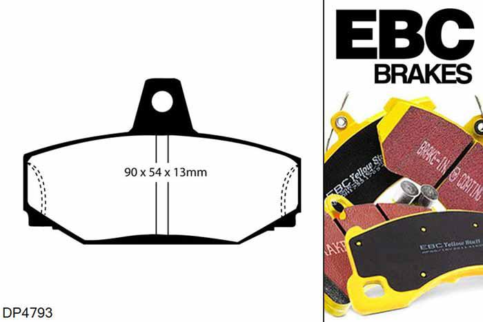 DP4793R, Volvo V70 Mk1, 2.3 Turbo R 4WD V70 Mk1, EBC Yellowstuff remblokken set achteras Voor modellen met Girling/TRW remklauwen aan de achteras, Voor modellen met remschijf diameter van 283mm aan de achteras