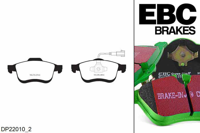 DP22010/2, Lancia Delta, 2.0 TD 2010-, EBC Greenstuff remblokken set vooras, Voor modellen met ATE remklauwen aan de vooras, Voor modellen met een remschijf diameter 305mm