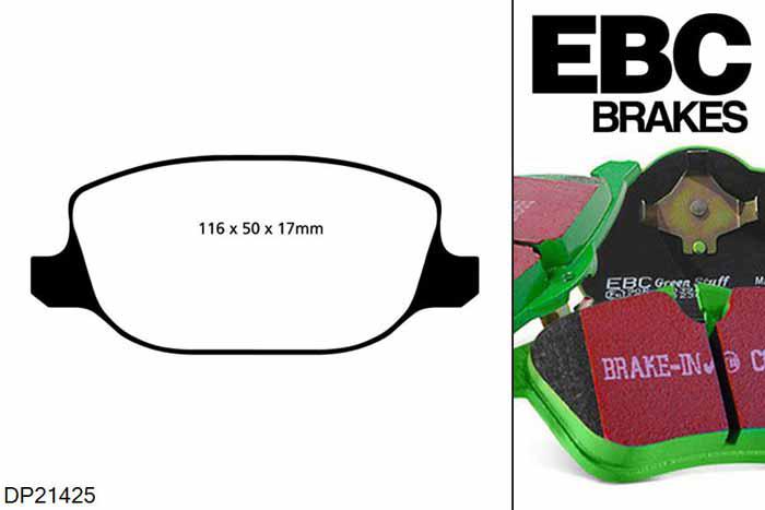 DP21425, Alfa Romeo 159, 1.9 160 PK 2005-2006, EBC Greenstuff remblokken set achteras, Voor modellen met TRW remklauwen aan de achteras, Voor modellen met remschijf diameter van 278mm aan de achteras