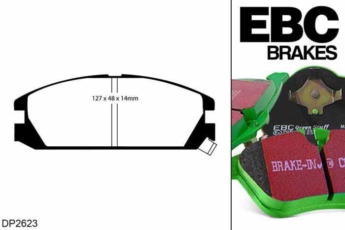 DP2623, Honda Civic CRX, 1.6 (AS5) 1986-1987, EBC Greenstuff remblokken set vooras, Voor modellen met Akebono remklauwen aan de vooras, Voor modellen met een remschijf diameter 242mm