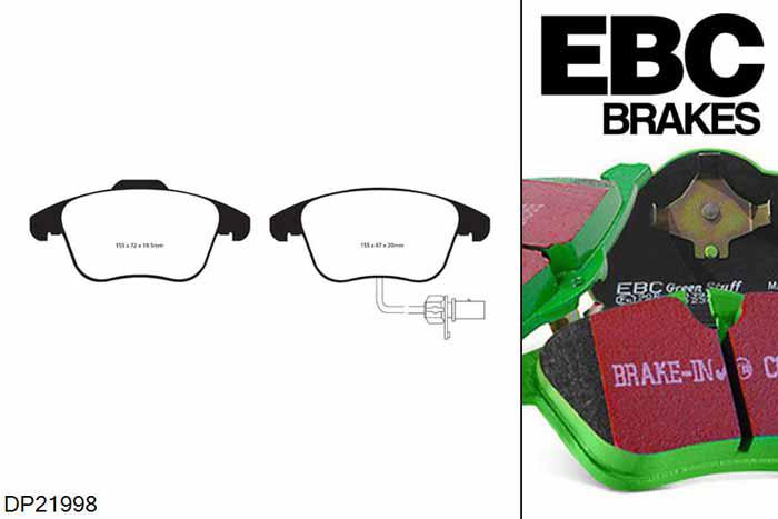 DP21998, Audi A4 (B8), 1.8 Turbo 160 PK 2008-2011, EBC Greenstuff remblokken set vooras, Voor modellen met ATE remklauwen aan de vooras, Voor modellen met een remschijf diameter 314mm